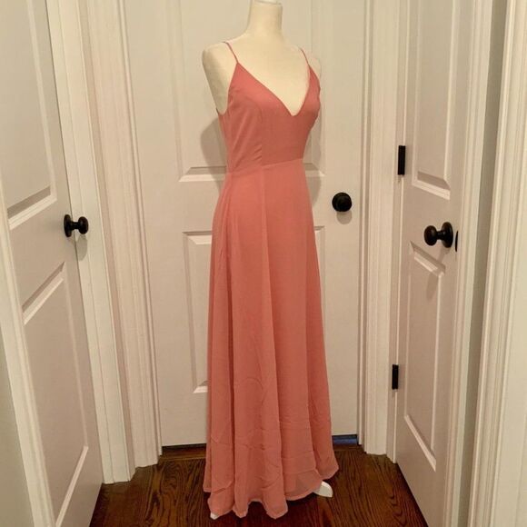 BB Dakota Blush Pink Save The First Dance Sleeveless Maxi Slip Dress Size 4 New - Picture 5 of 11